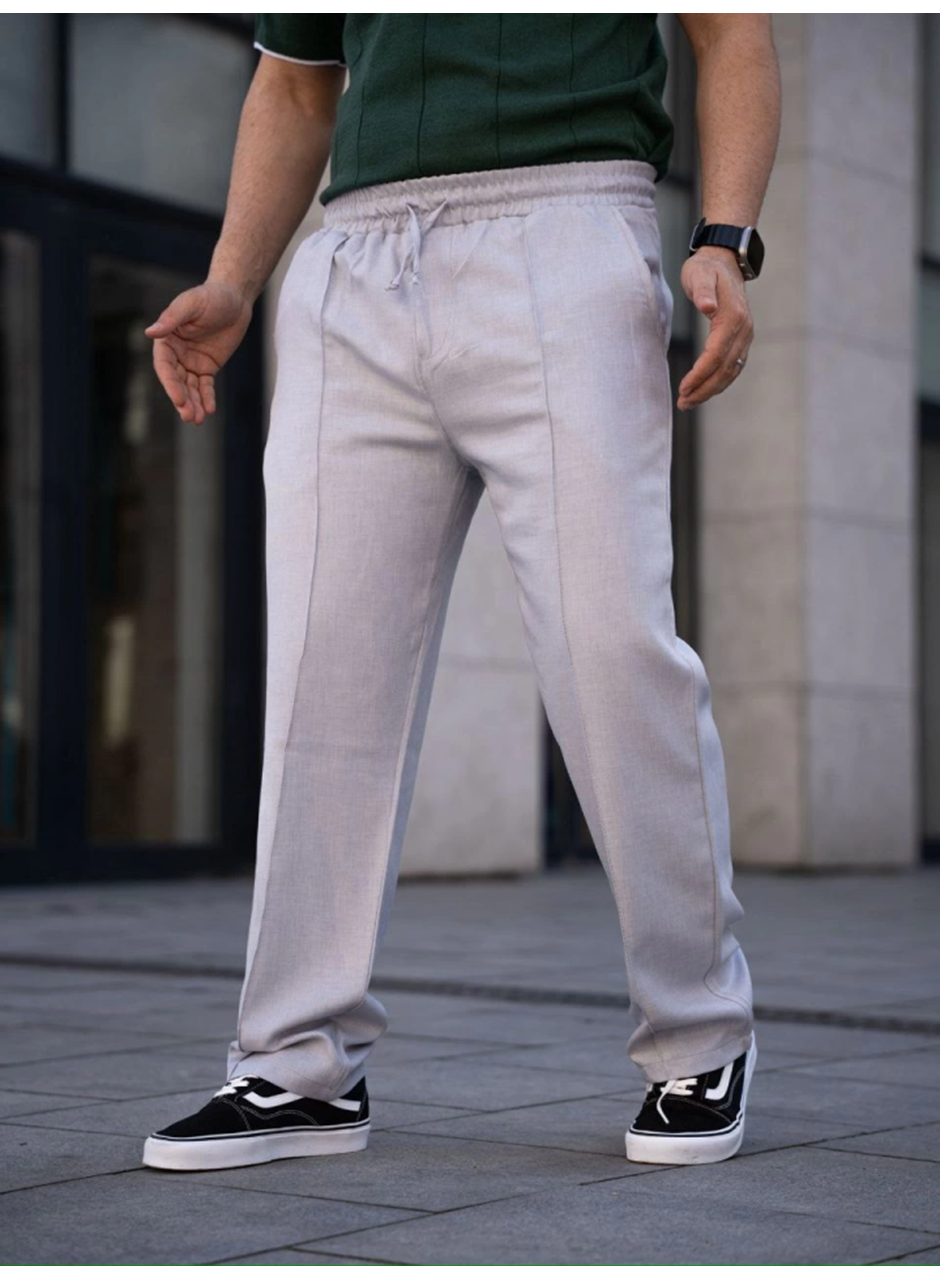 Erkek Keten Cepli Çıma Dikişli Jogger Buggy Pantalon Rahat Kalıp - Gri