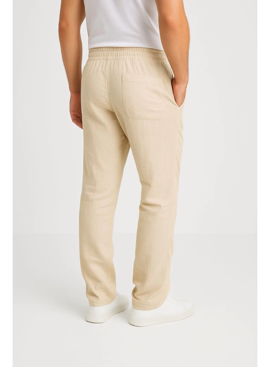 Erkek Keten Pantolon – Cepli, Beli Lastikli Ve Bağcıklı, Nefes Alan Rahat Kalıp, Yazlık Ve Baharlık Günlük Giyim, Şık - Konforlu Boru Paça Model - Bej