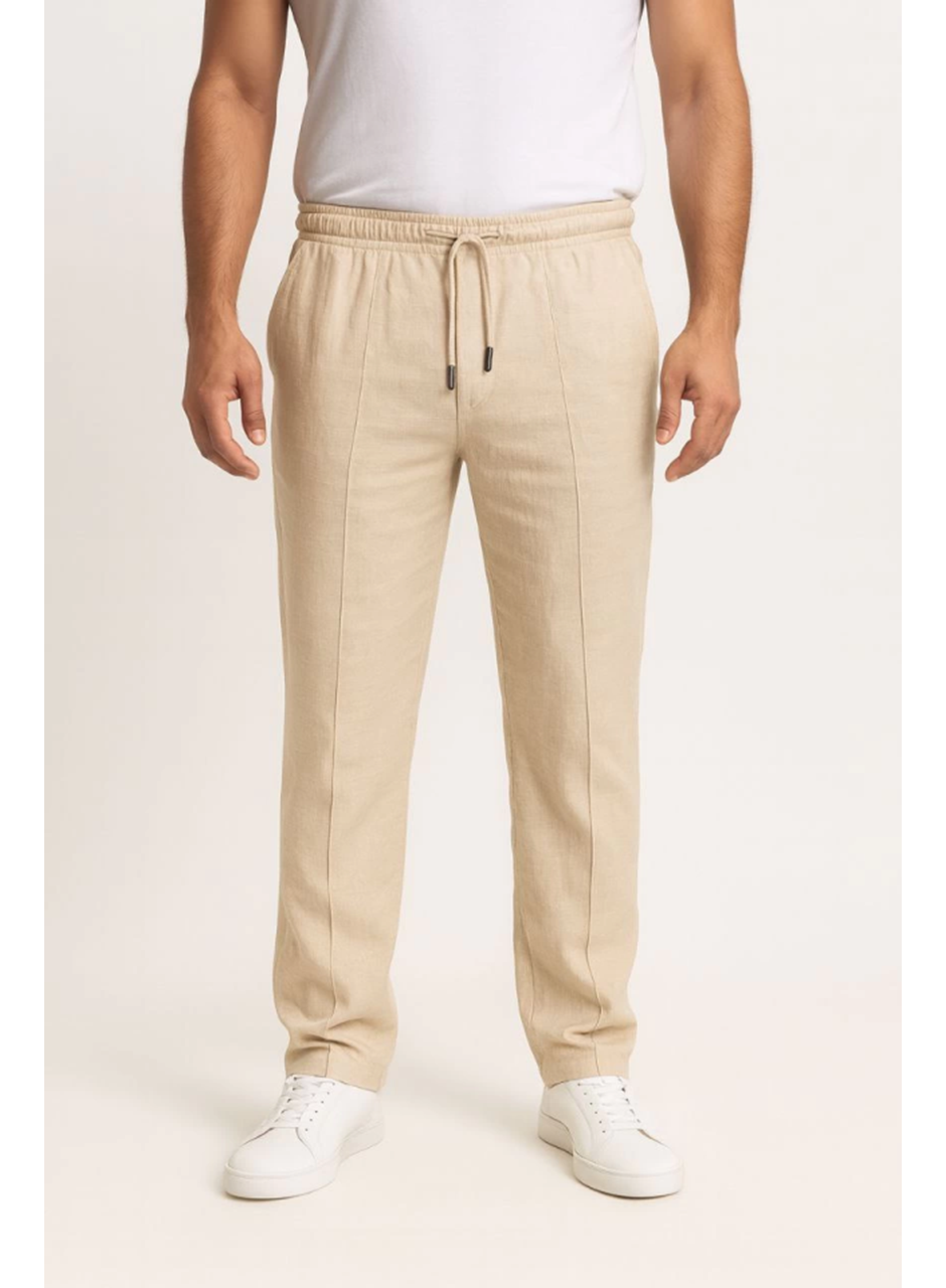 Erkek Keten Pantolon – Cepli, Beli Lastikli Ve Bağcıklı, Nefes Alan Rahat Kalıp, Yazlık Ve Baharlık Günlük Giyim, Şık - Konforlu Boru Paça Model - Bej