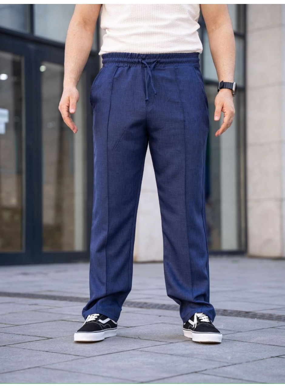 Erkek Keten Cepli Çıma Dikişli Jogger Buggy Pantalon Rahat Kalıp - Lacivert