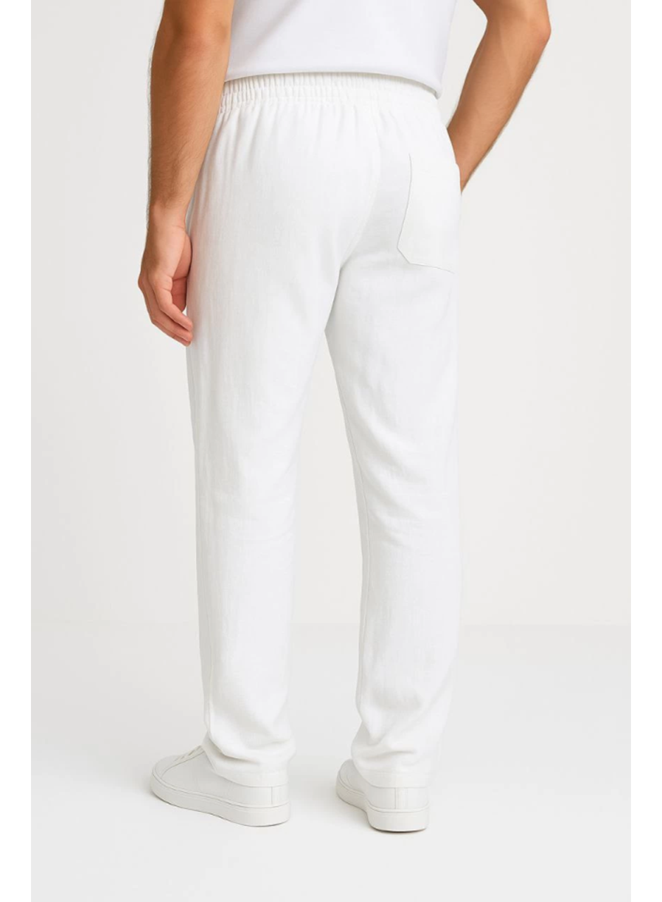 Erkek Keten Pantolon – Cepli, Beli Lastikli Ve Bağcıklı, Nefes Alan Rahat Kalıp, Yazlık Ve Baharlık Günlük Giyim, Şık - Konforlu Boru Paça Model - Beyaz