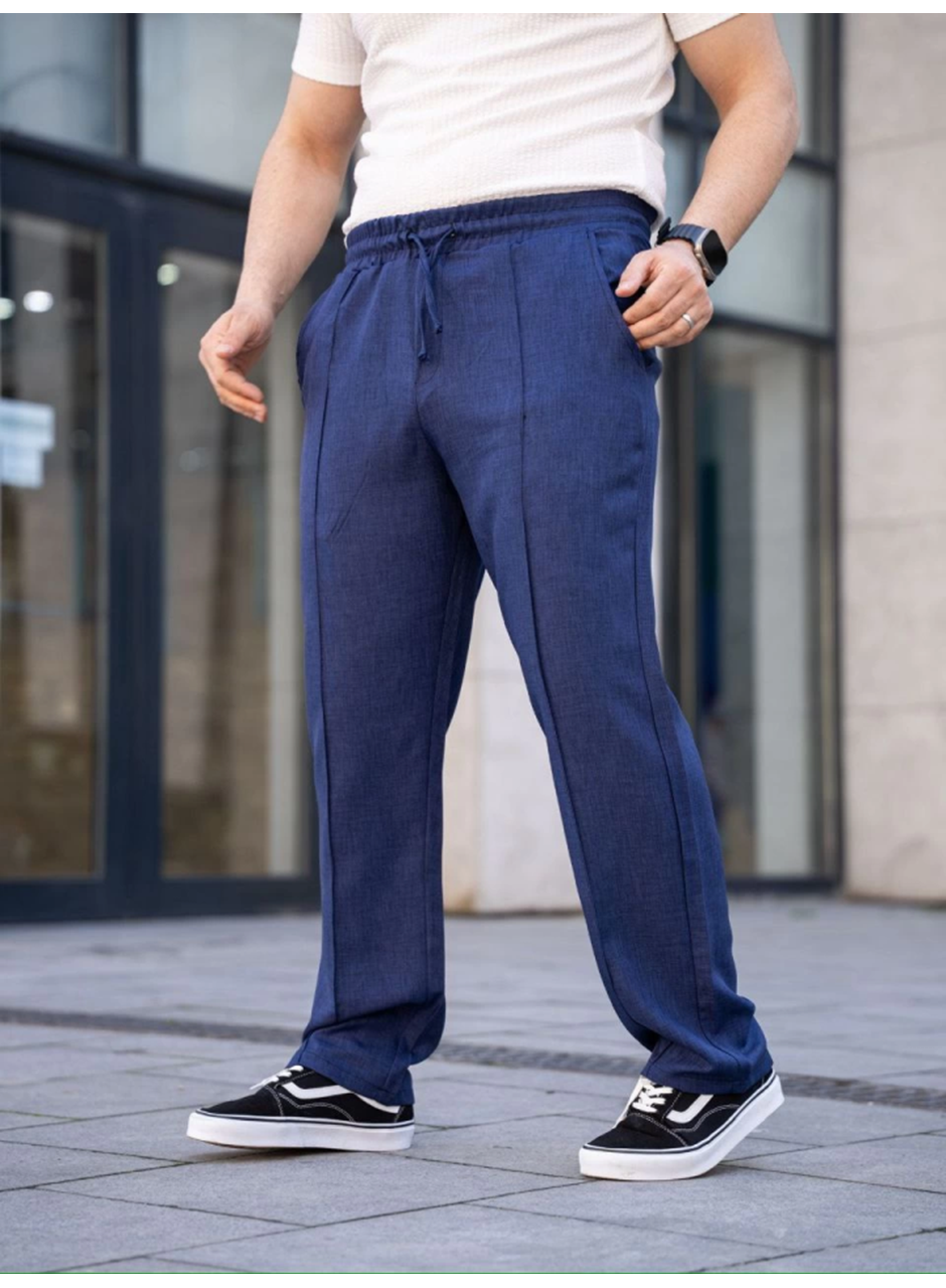Erkek Keten Cepli Çıma Dikişli Jogger Buggy Pantalon Rahat Kalıp - Lacivert