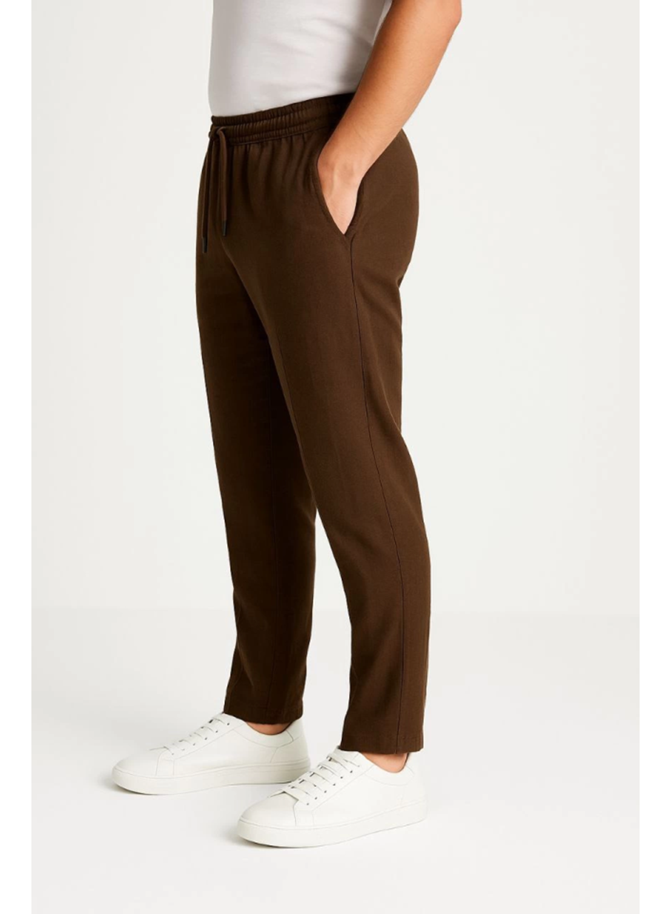 Erkek Keten Pantolon – Cepli, Beli Lastikli Ve Bağcıklı, Nefes Alan Rahat Kalıp, Yazlık Ve Baharlık Günlük Giyim, Şık - Konforlu Boru Paça Model - Kahverengi