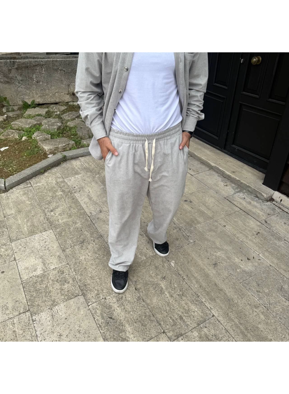 Erkek Fitilli Kadife Cepli Buggy Pantolon Oversize Rahat Kalıp - Gri
