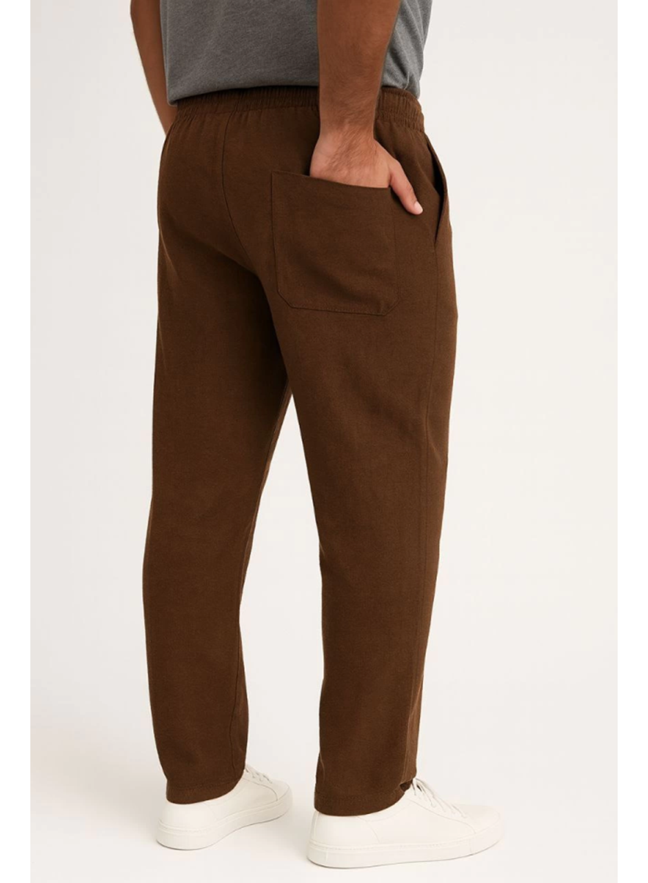 Erkek Keten Pantolon – Cepli, Beli Lastikli Ve Bağcıklı, Nefes Alan Rahat Kalıp, Yazlık Ve Baharlık Günlük Giyim, Şık - Konforlu Boru Paça Model - Kahverengi