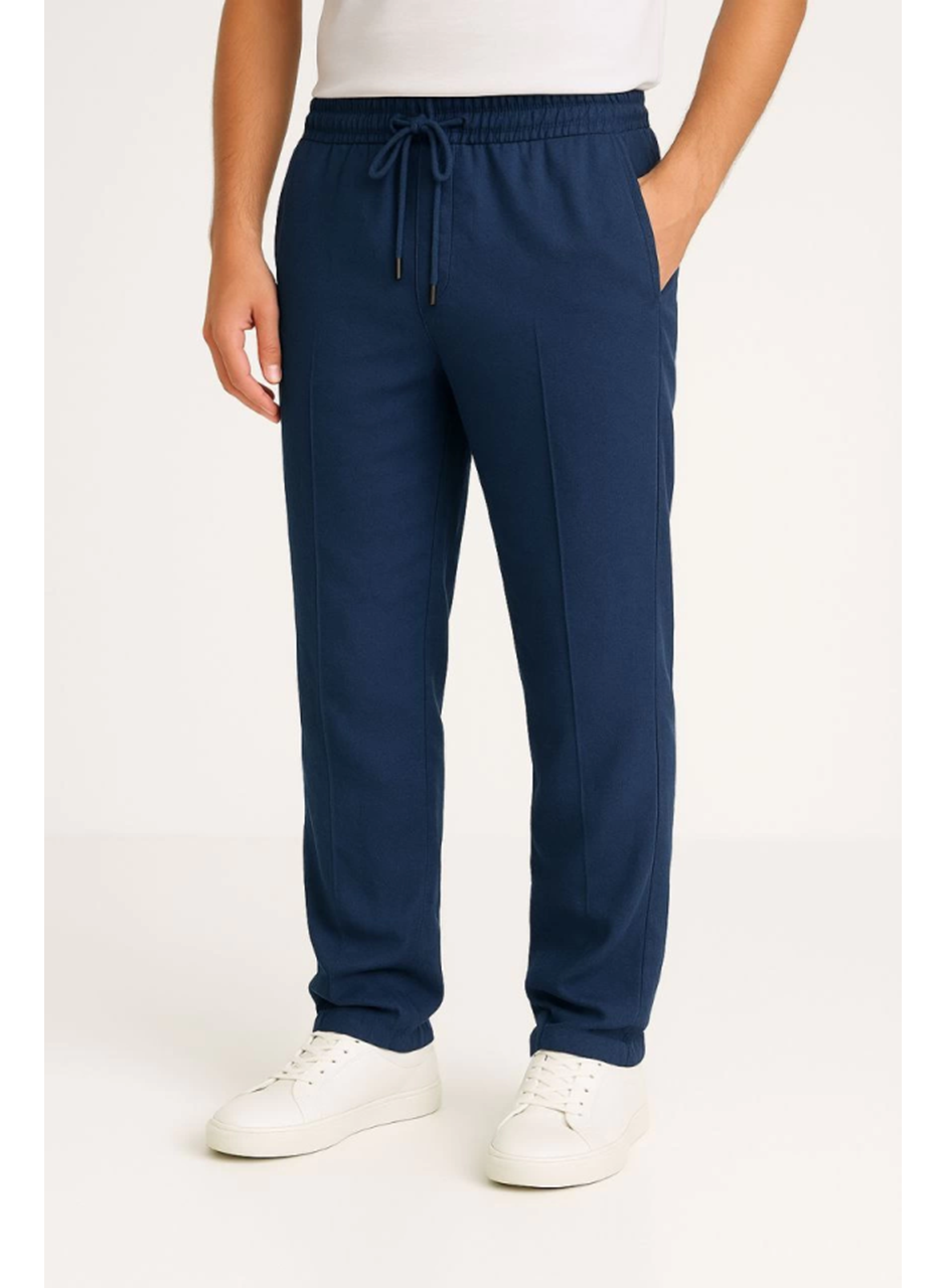 Erkek Keten Pantolon – Cepli, Beli Lastikli Ve Bağcıklı, Nefes Alan Rahat Kalıp, Yazlık Ve Baharlık Günlük Giyim, Şık - Konforlu Boru Paça Model - Lacivert