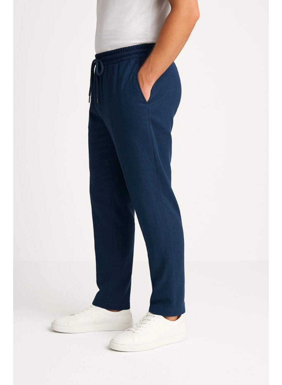 Erkek Keten Pantolon – Cepli, Beli Lastikli Ve Bağcıklı, Nefes Alan Rahat Kalıp, Yazlık Ve Baharlık Günlük Giyim, Şık - Konforlu Boru Paça Model - Lacivert