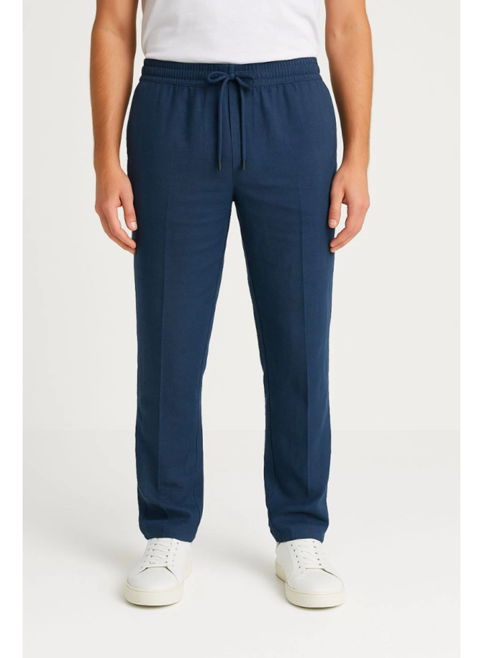 Erkek Keten Pantolon – Cepli, Beli Lastikli Ve Bağcıklı, Nefes Alan Rahat Kalıp, Yazlık Ve Baharlık Günlük Giyim, Şık - Konforlu Boru Paça Model - Lacivert