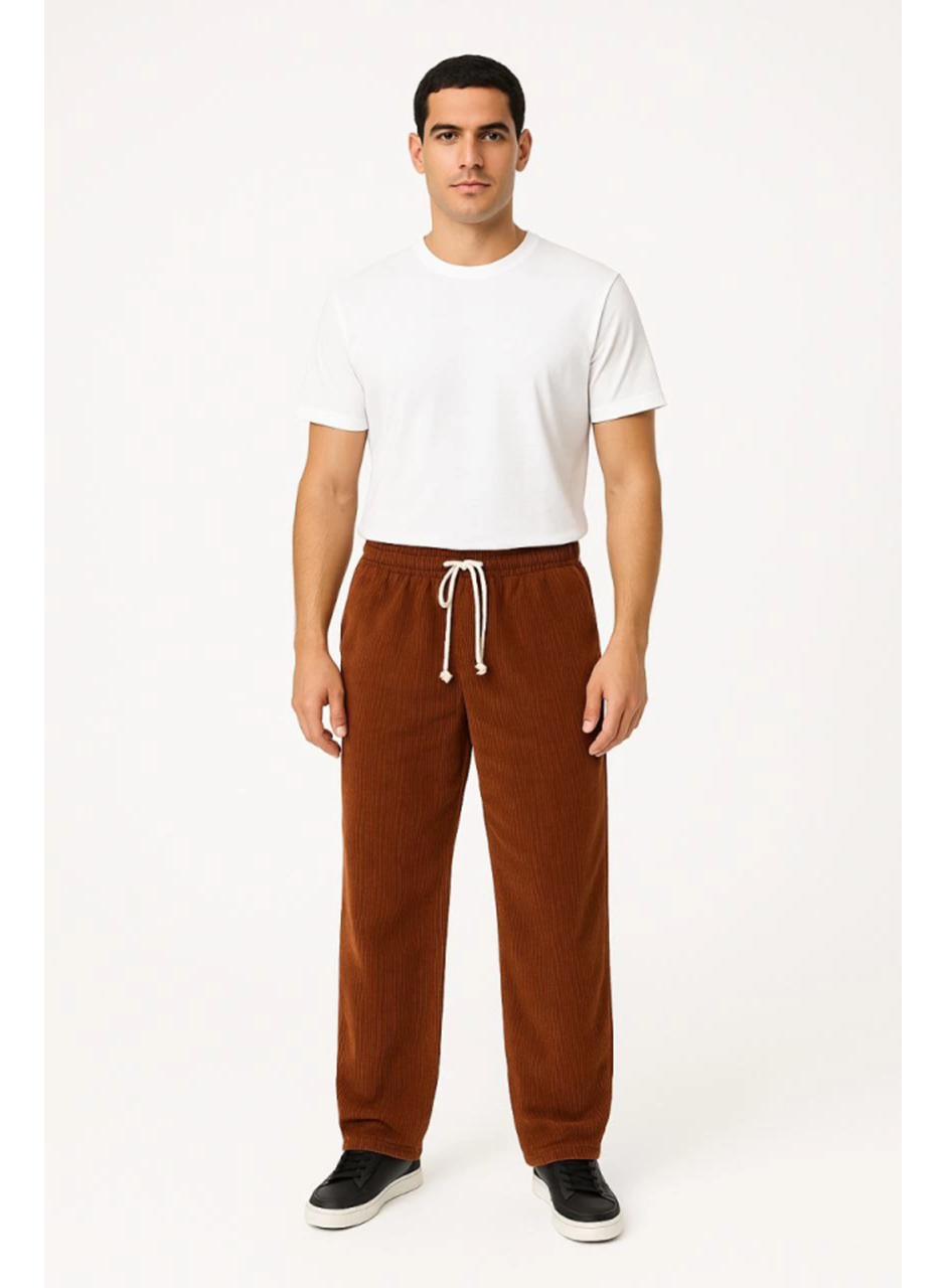 Erkek Fitilli Kadife Cepli Buggy Pantolon Oversize Rahat Kalıp - Kahverengi