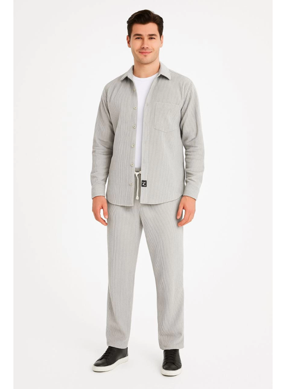Erkek Kadife Oversize Takım – Gömlek Ve Pantolon İkili Set Füme Corduroy Şıklığı, Rahat Ve Zarif Duruş Yumuşak Dokulu Kadife Kumaş, Düğmeli Gömlek Üst Ve Lastikli Pantolon Alt Parça Ile Gün Boyu Konfor- Gri