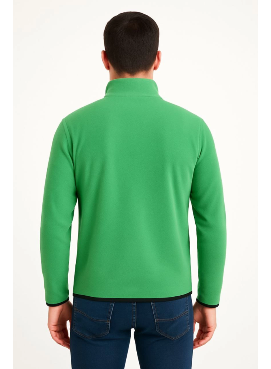 Erkek Polar Kazak – Dik Yaka, Yarım Fermuarlı, Fermuarlı Göğüs Cepli, Siyah Biyeli, Kışlık Rahat Regular Fit Günlük Model - Yeşil