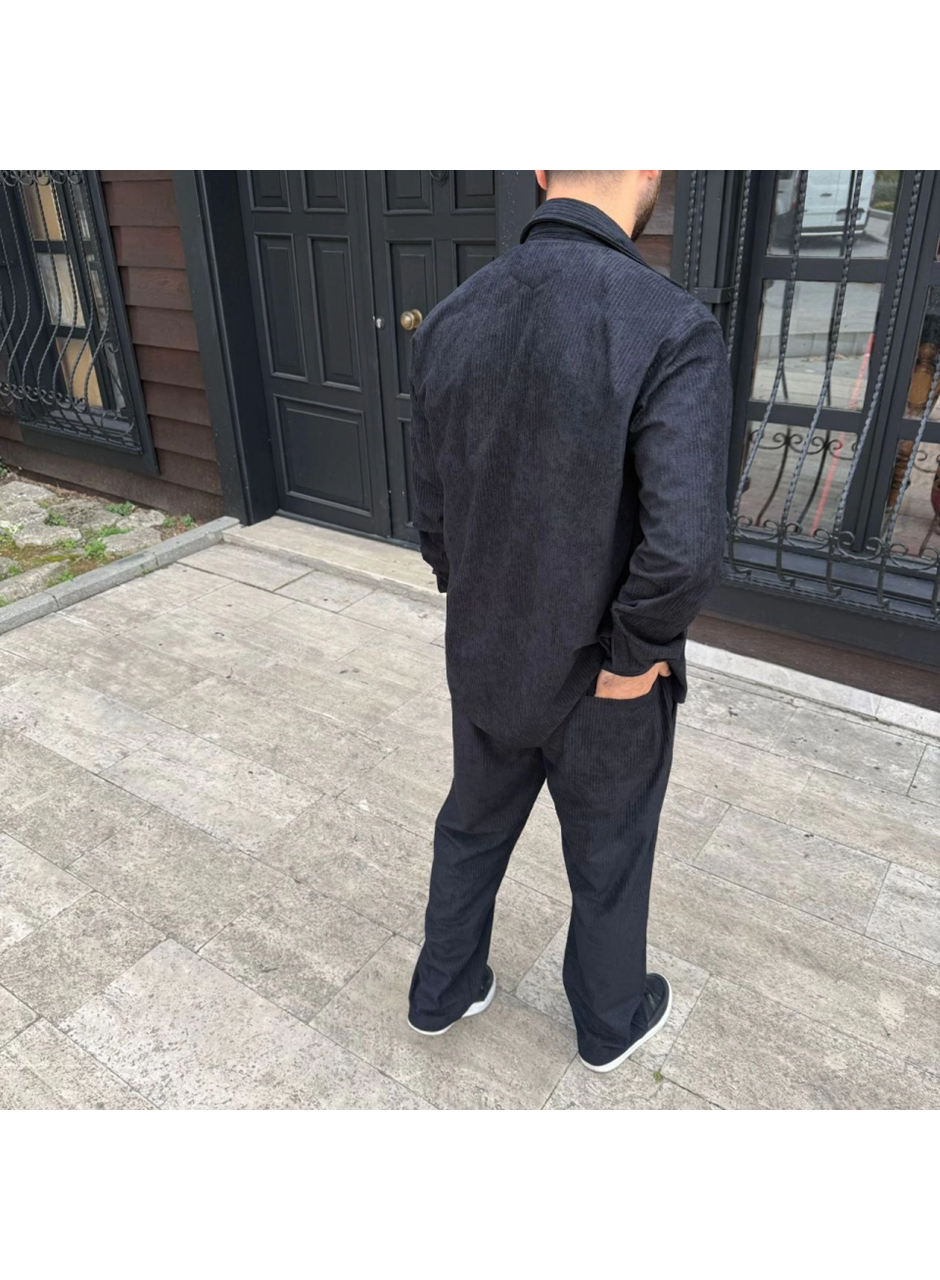 Erkek Fitilli Kadife Cepli Buggy Pantolon Oversize Rahat Kalıp - Siyah