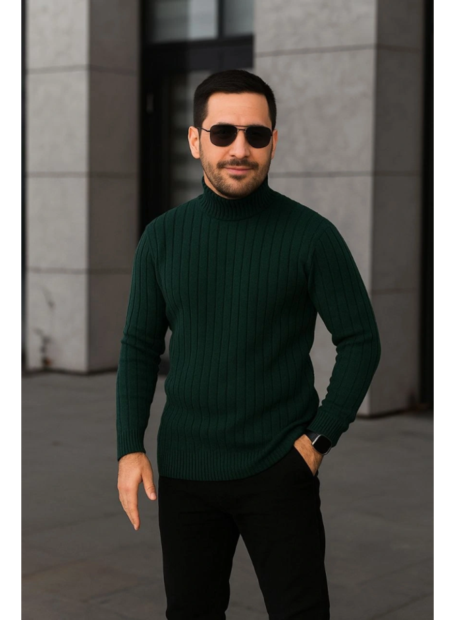 Erkek Fitilli Triko Kazak 3lÜ Set Gri Haki Siyah Regular Balıkcı Yaka Tam Boğazlı Triko Seti Modeli Kazak