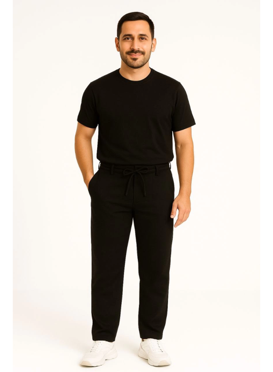 Erkek Diagonel Mikro Dokulu Cepli Pantolon - Siyah