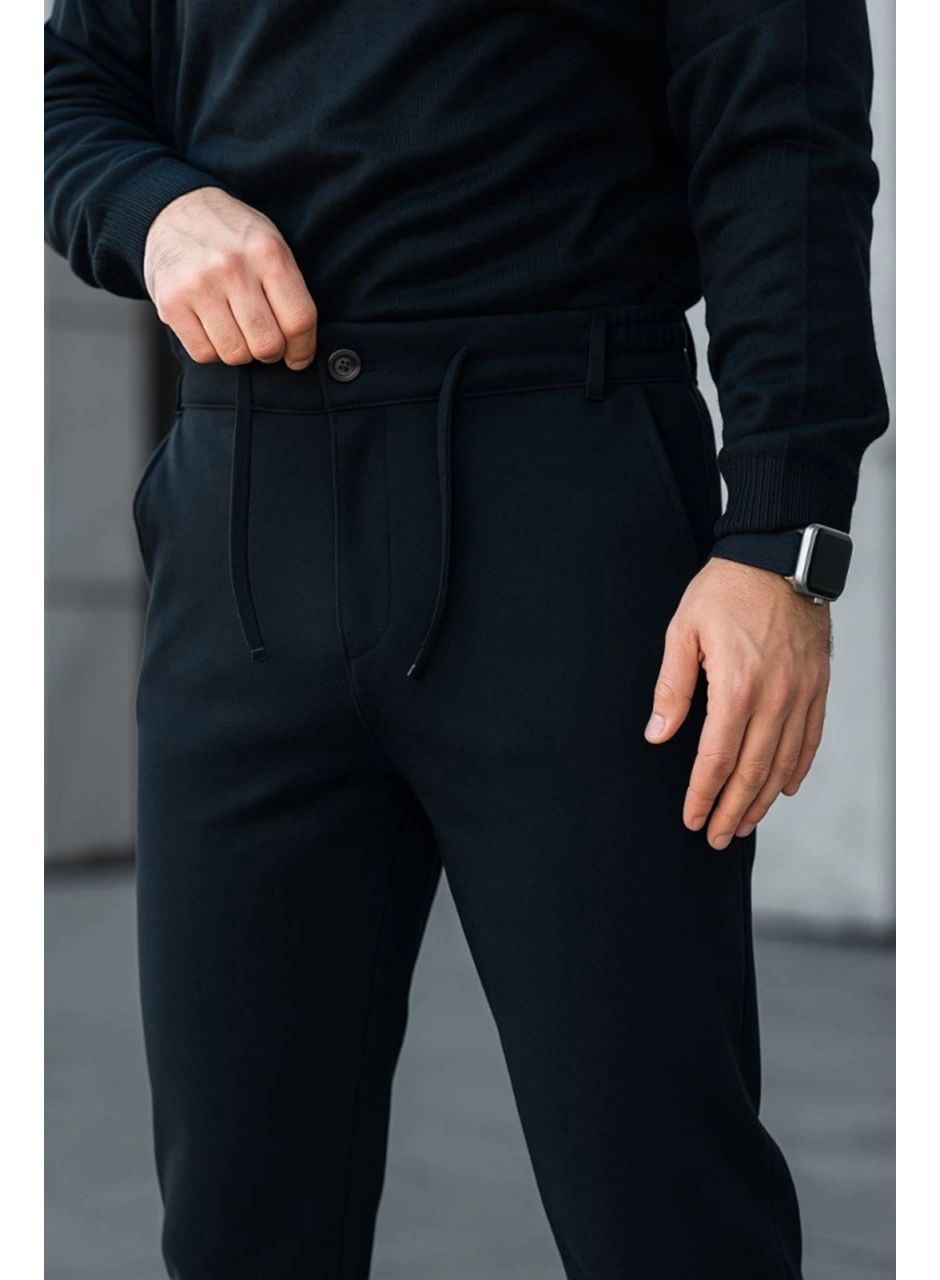 Erkek Diagonel Mikro Dokulu Cepli Pantolon - Siyah