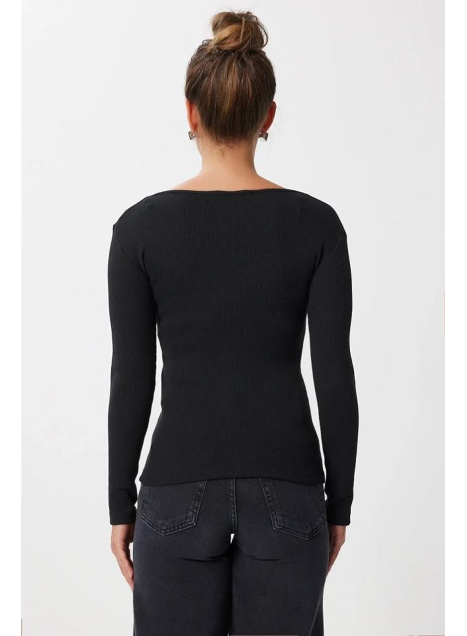 Kadın Dantel Detay V Yaka Kaskorse Kumaş Bluz