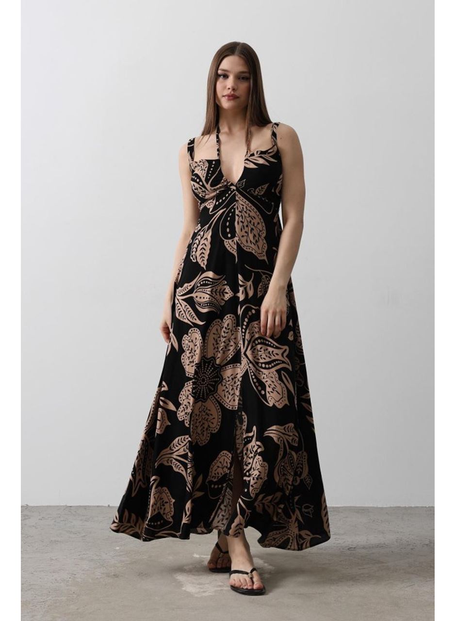 ASKILI VİSCON ELBİSE - Siyah