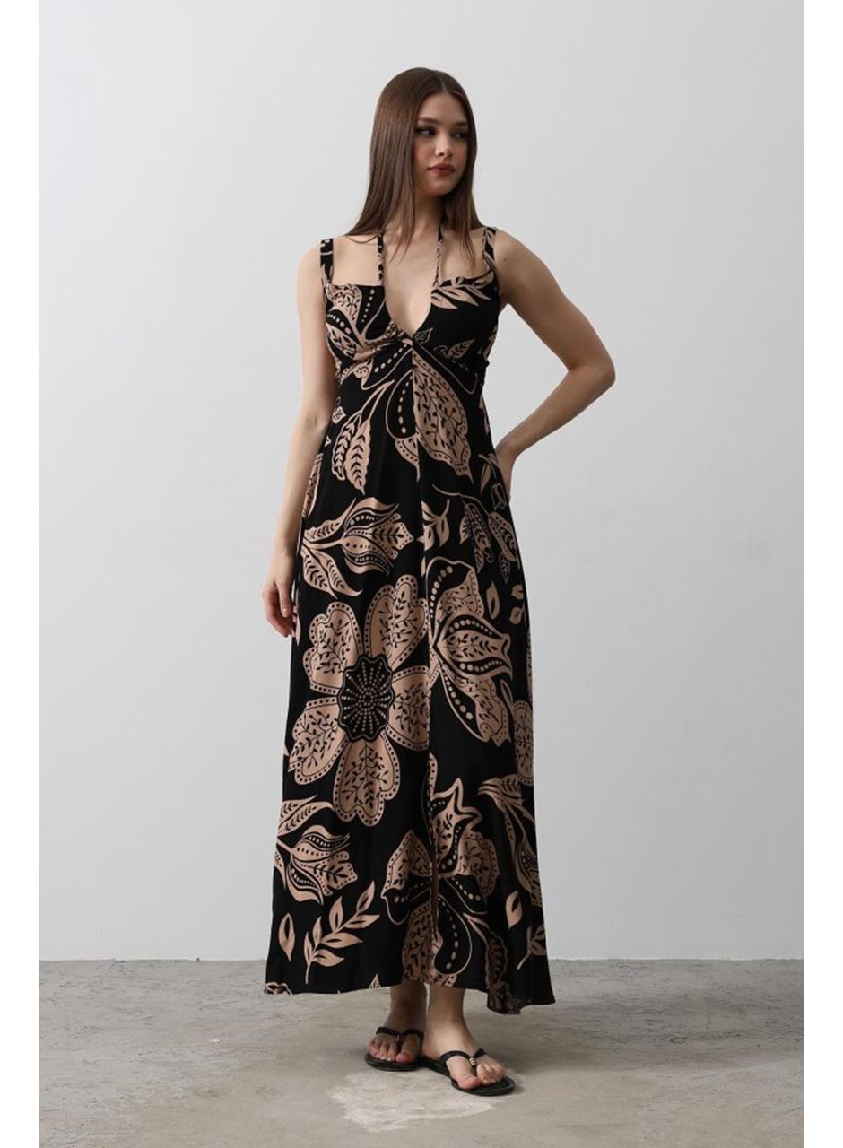 ASKILI VİSCON ELBİSE - Siyah