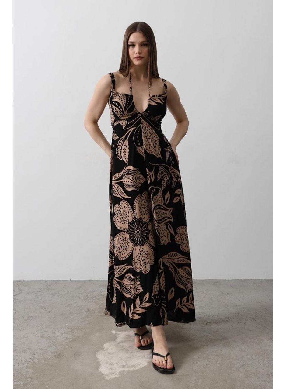 ASKILI VİSCON ELBİSE - Siyah