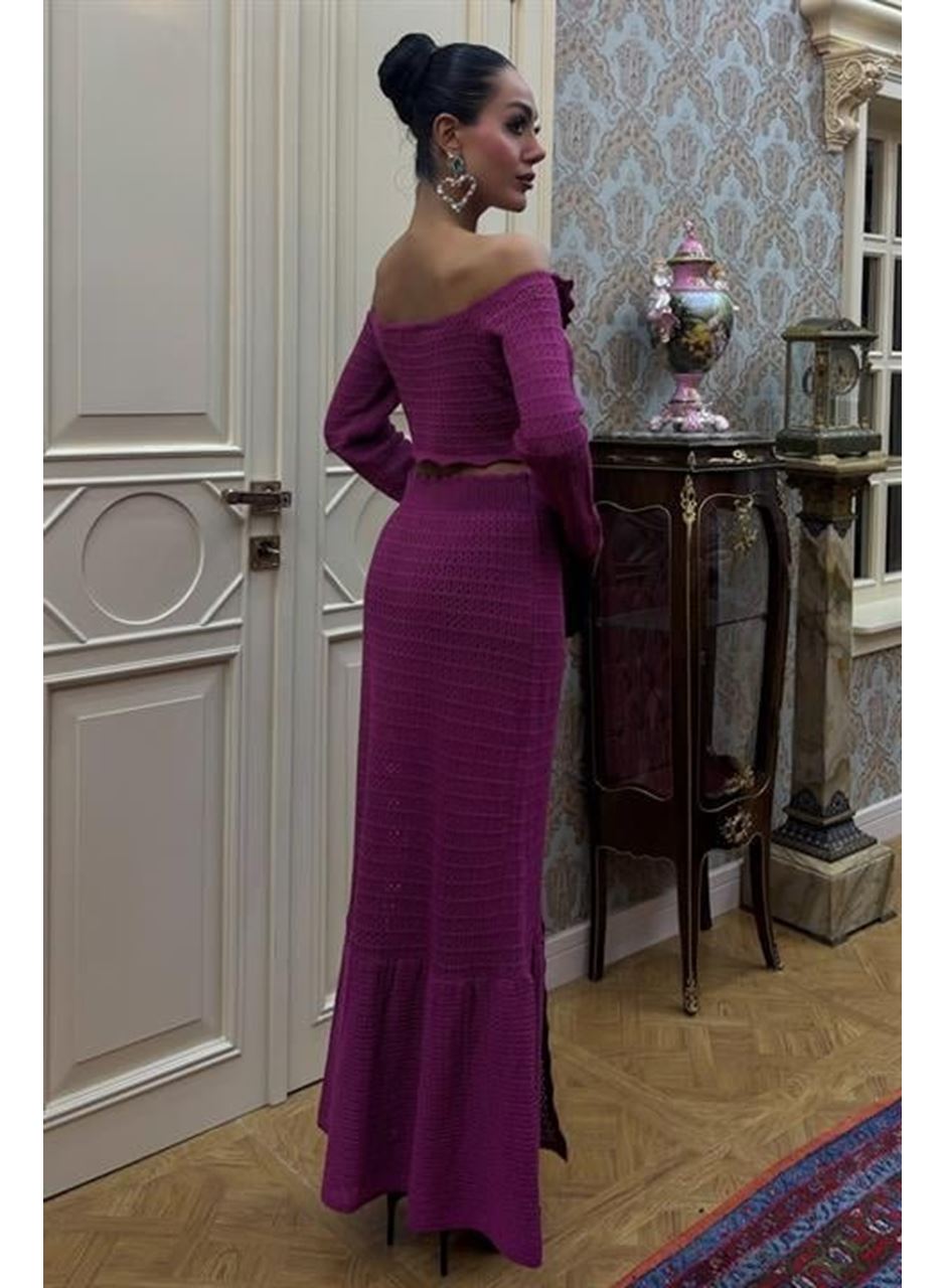 Madonna Yaka Derin Yırtmaç Etekli Şık Triko Takım 10099