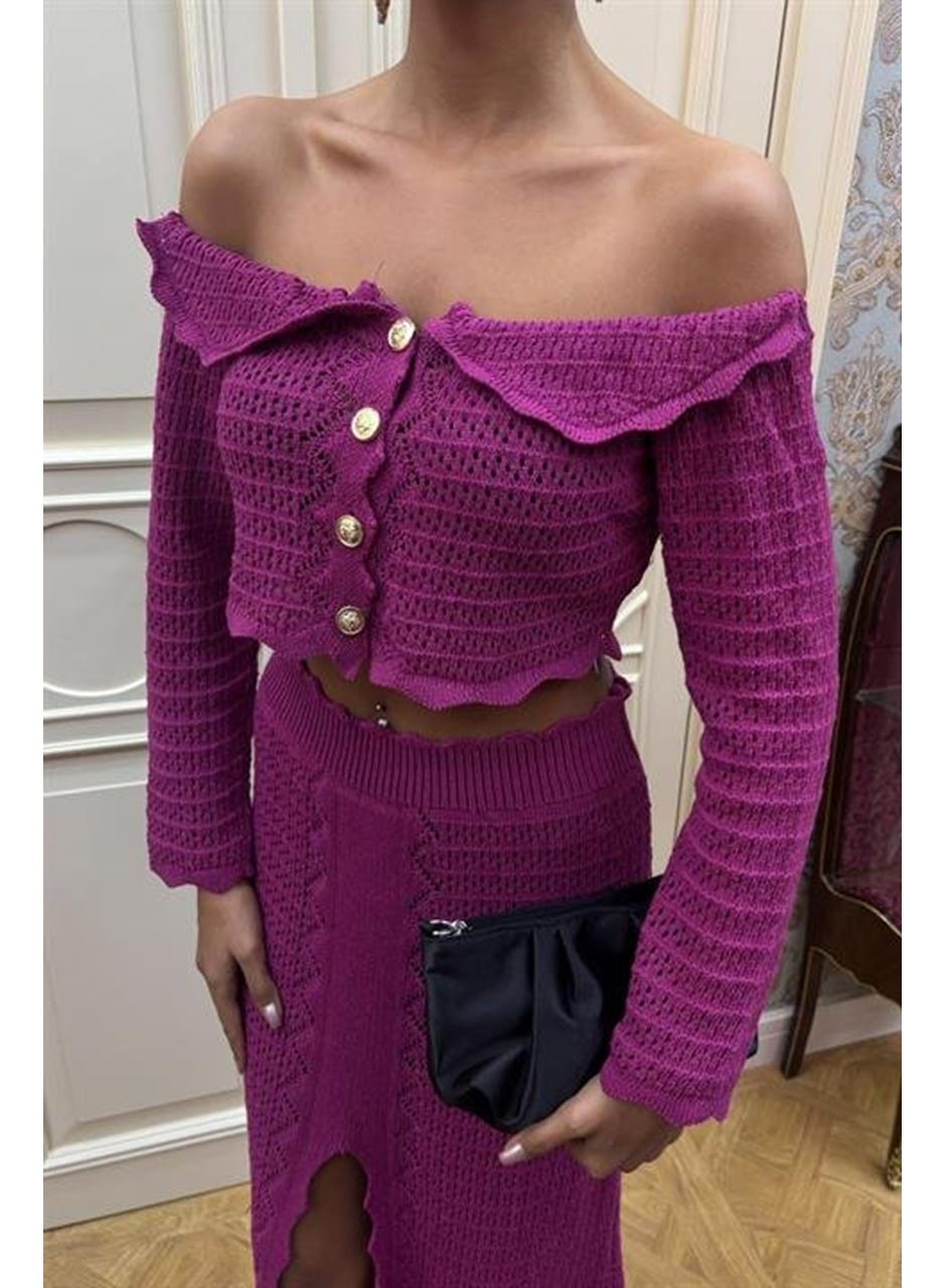 Madonna Yaka Derin Yırtmaç Etekli Şık Triko Takım 10099