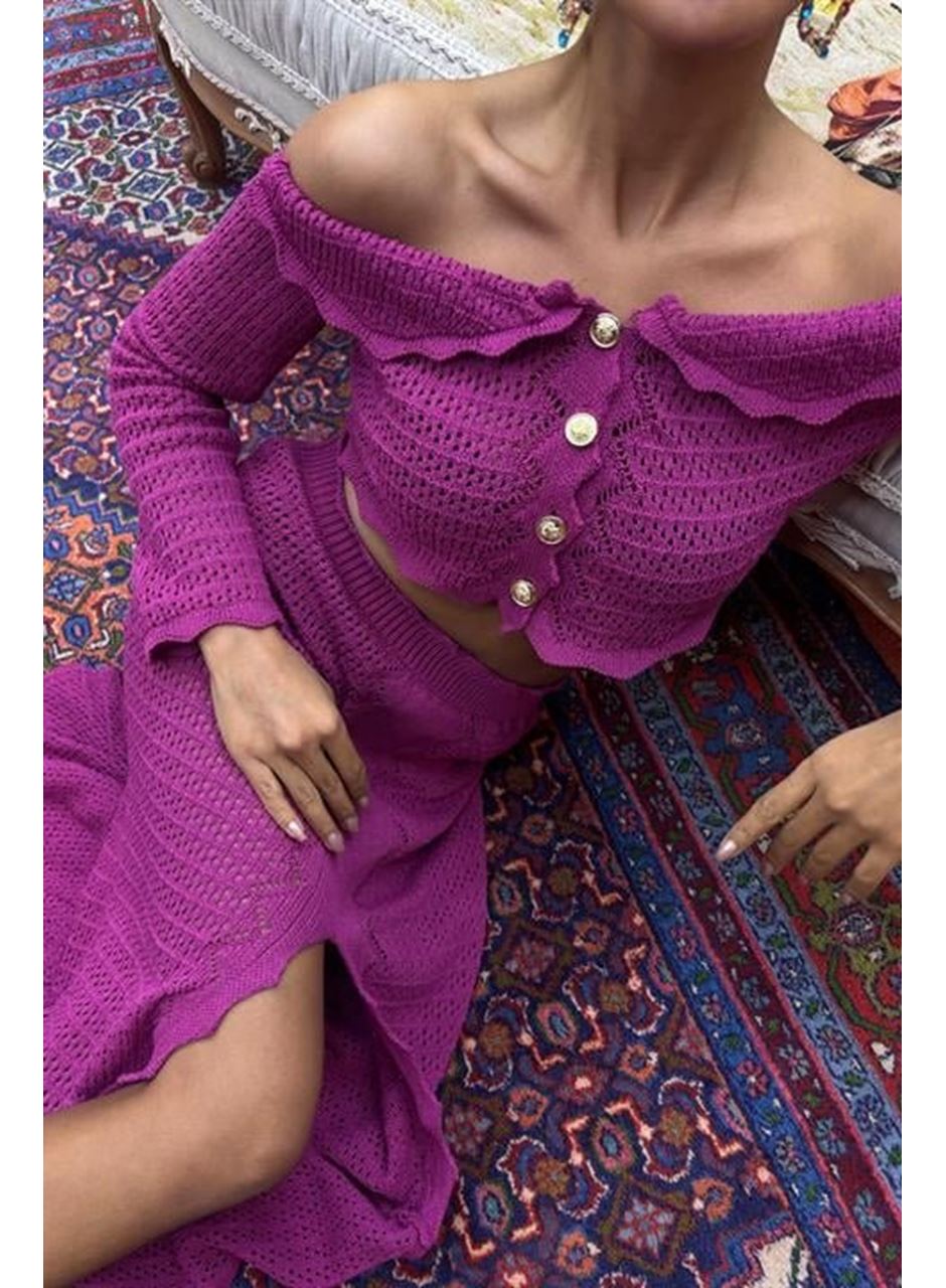 Madonna Yaka Derin Yırtmaç Etekli Şık Triko Takım 10099