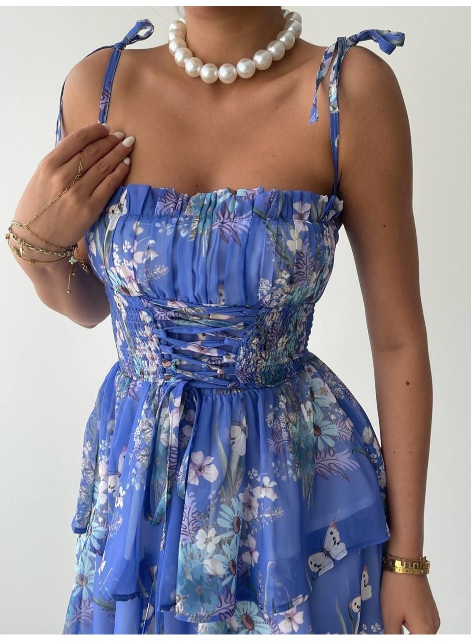 Venlo Beli Lastikli İp Askılı Elbise