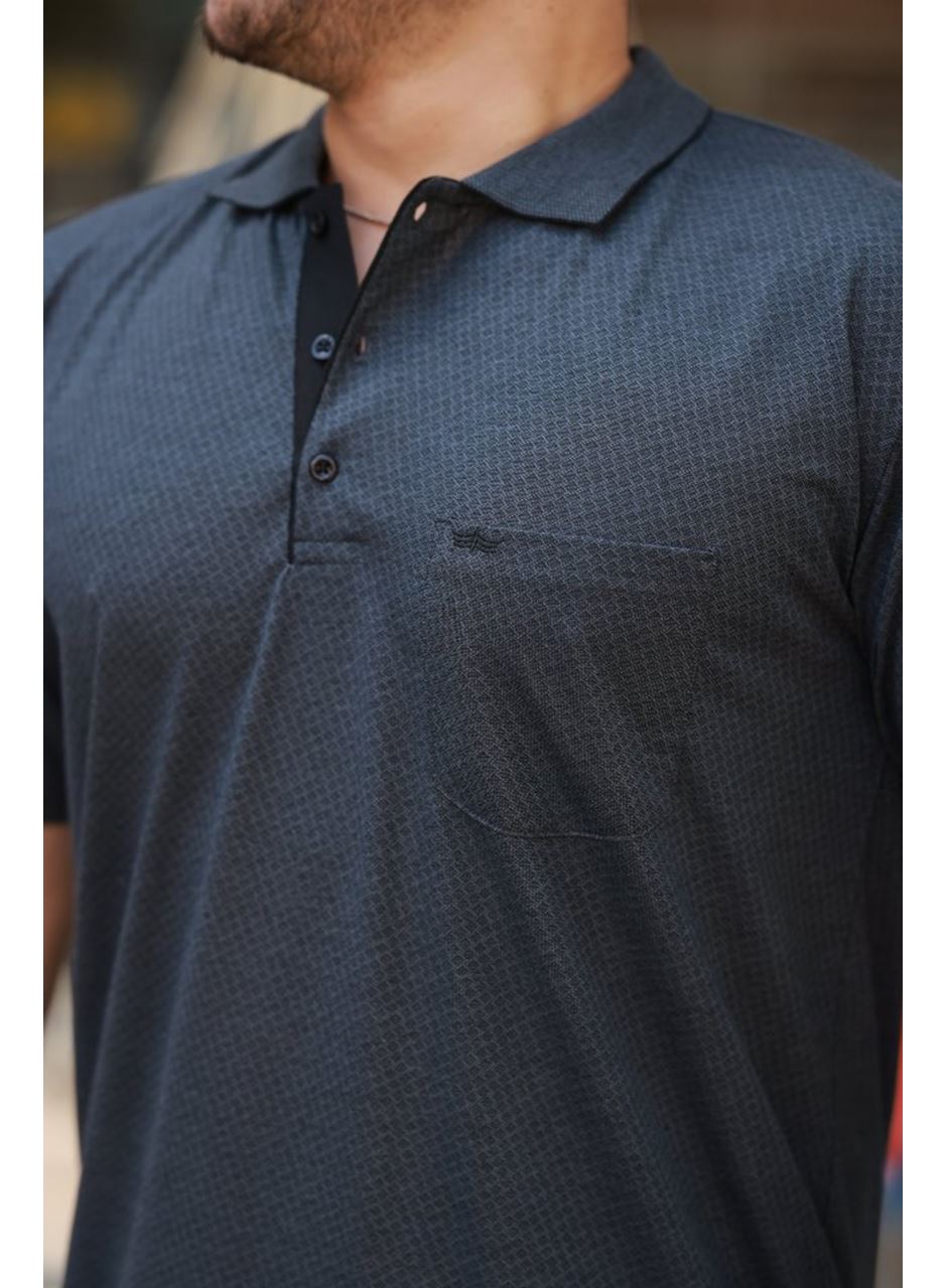 Erkek Yakalı Mini Jakarlı Kısa Kollu T-shirt