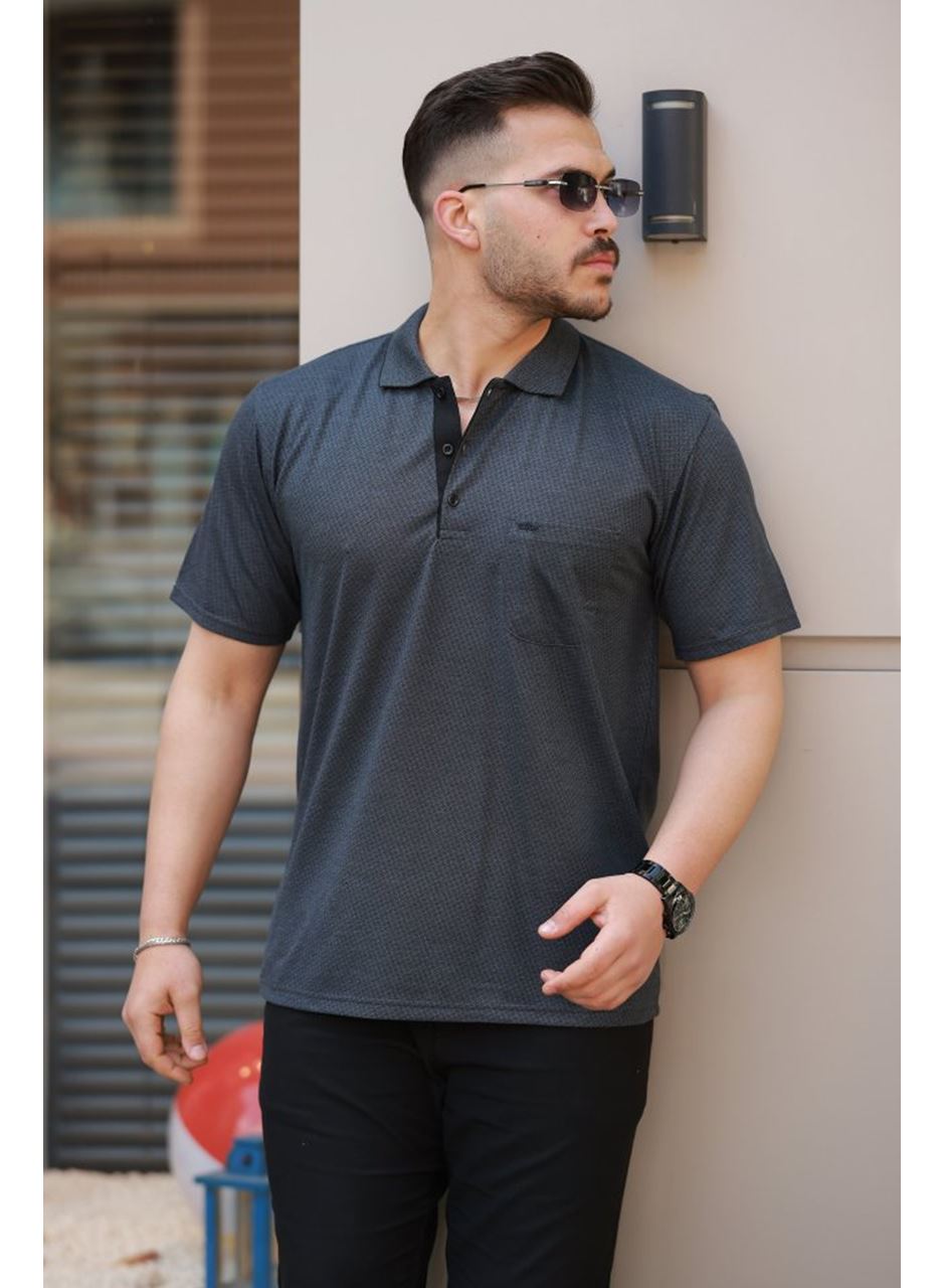 Erkek Yakalı Mini Jakarlı Kısa Kollu T-shirt