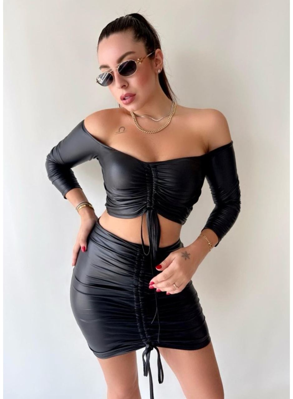 Kadın Büzgülü Deri Etek Takım Fırsat Ürün