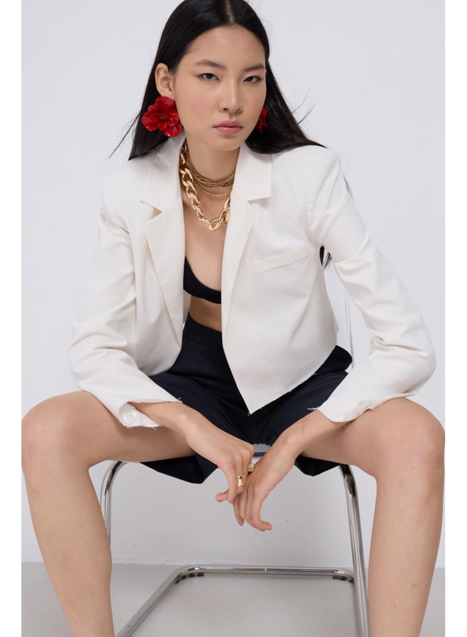 Crop Keten Blazer Ceket