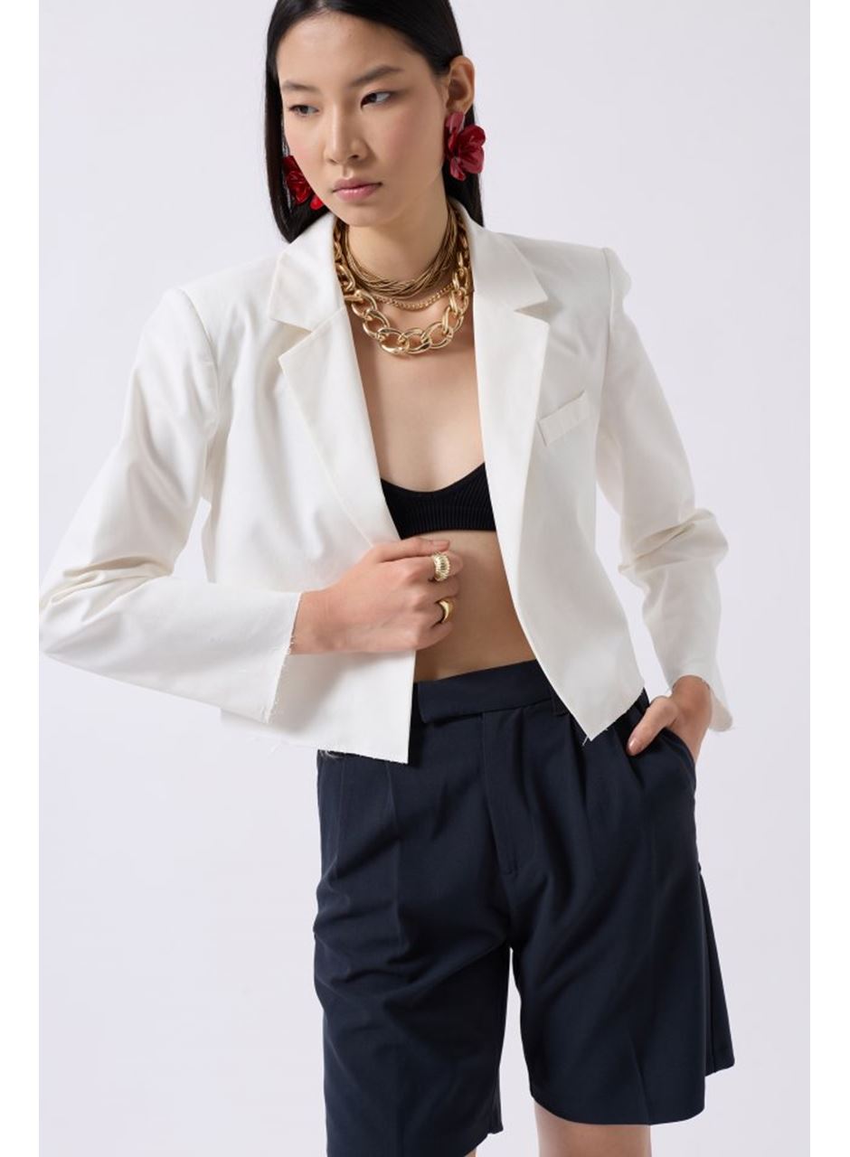 Crop Keten Blazer Ceket