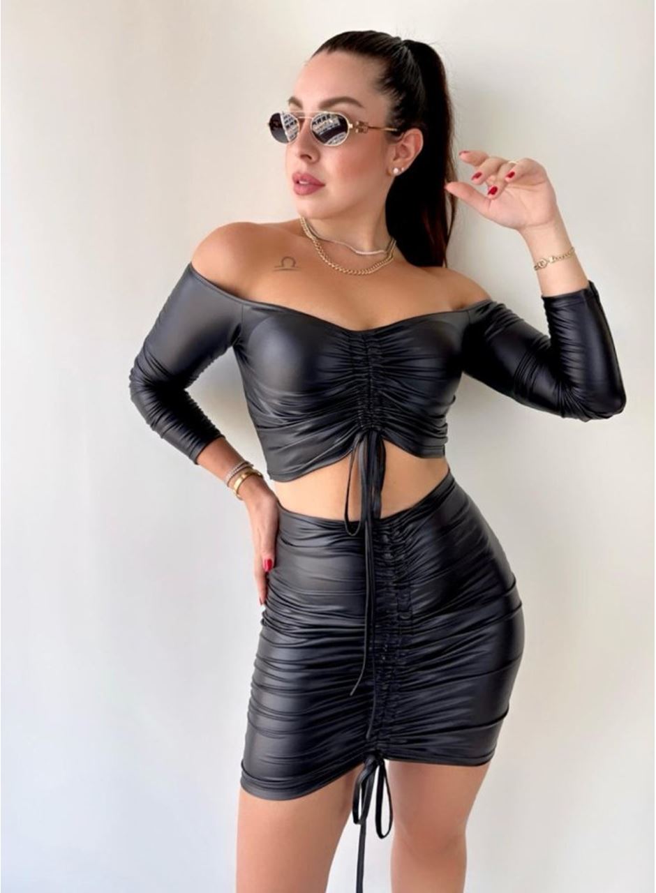 Kadın Büzgülü Deri Etek Takım Fırsat Ürün