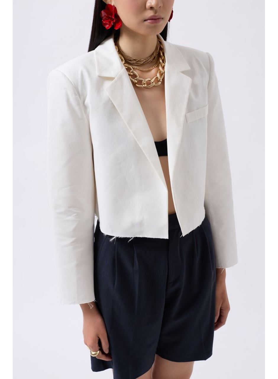 Crop Keten Blazer Ceket