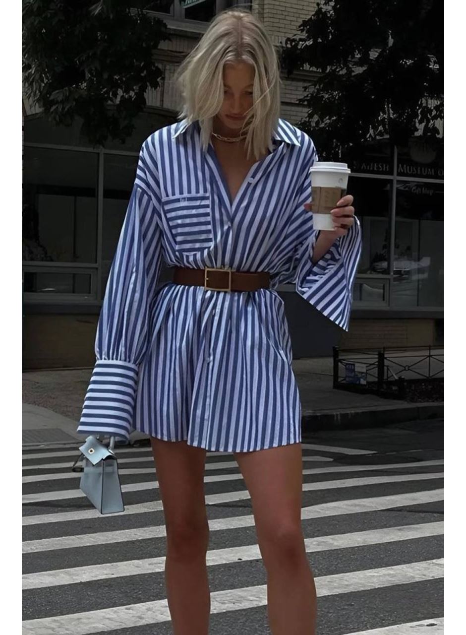 Kadın Gömlek -elbise çizgili Desen