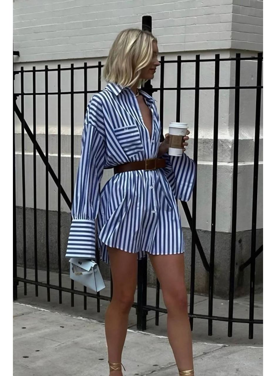 Kadın Gömlek -elbise çizgili Desen