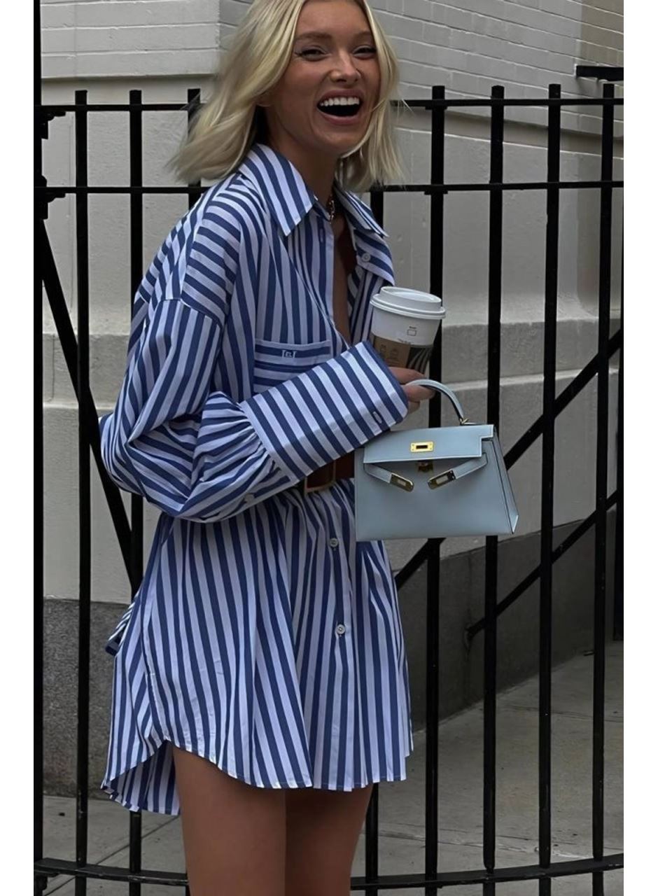 Kadın Gömlek -elbise çizgili Desen
