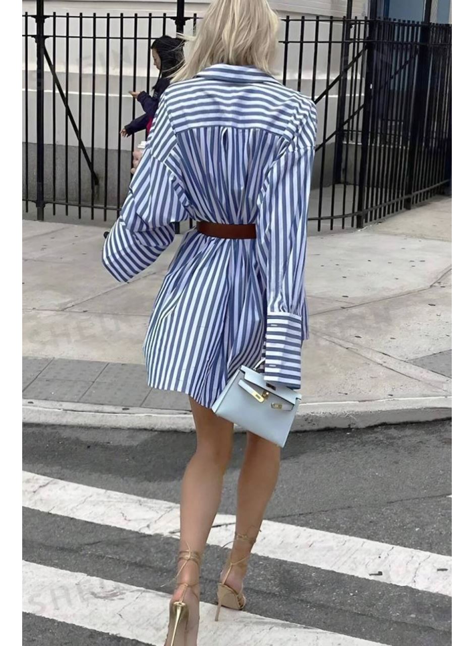 Kadın Gömlek -elbise çizgili Desen