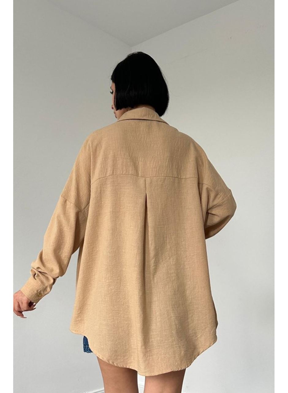 Bej Taş İşlemeli Gömlek