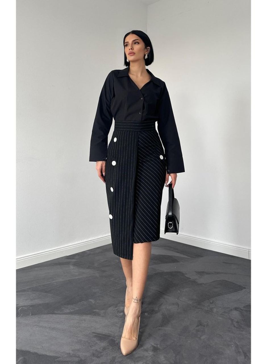 Siyah Çizgili Poliviskon Etek