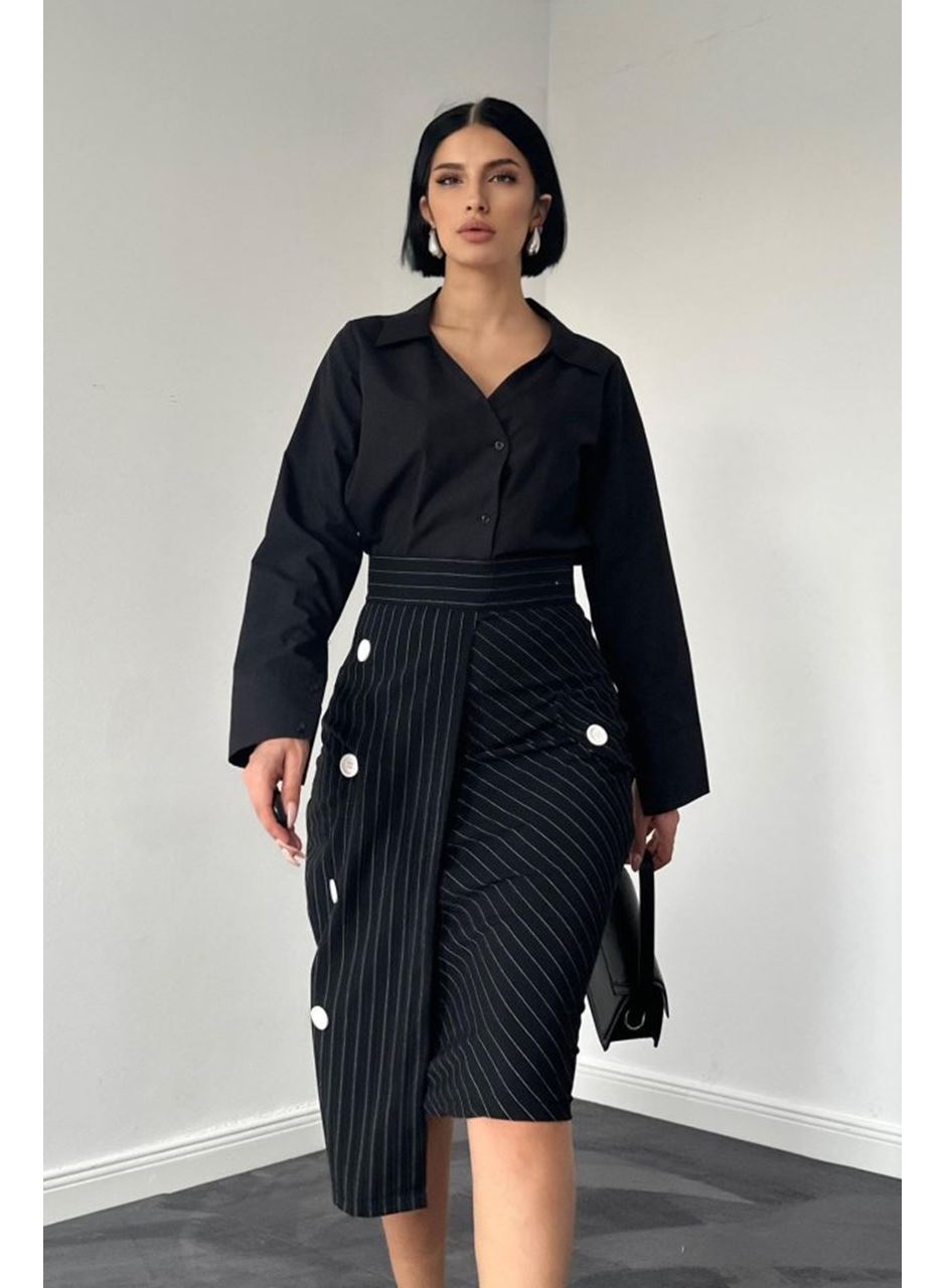 Siyah Çizgili Poliviskon Etek