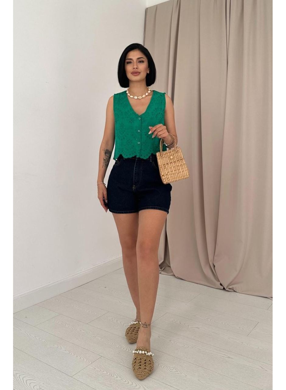 Yeşil Sıfır Kol Brode Bluz