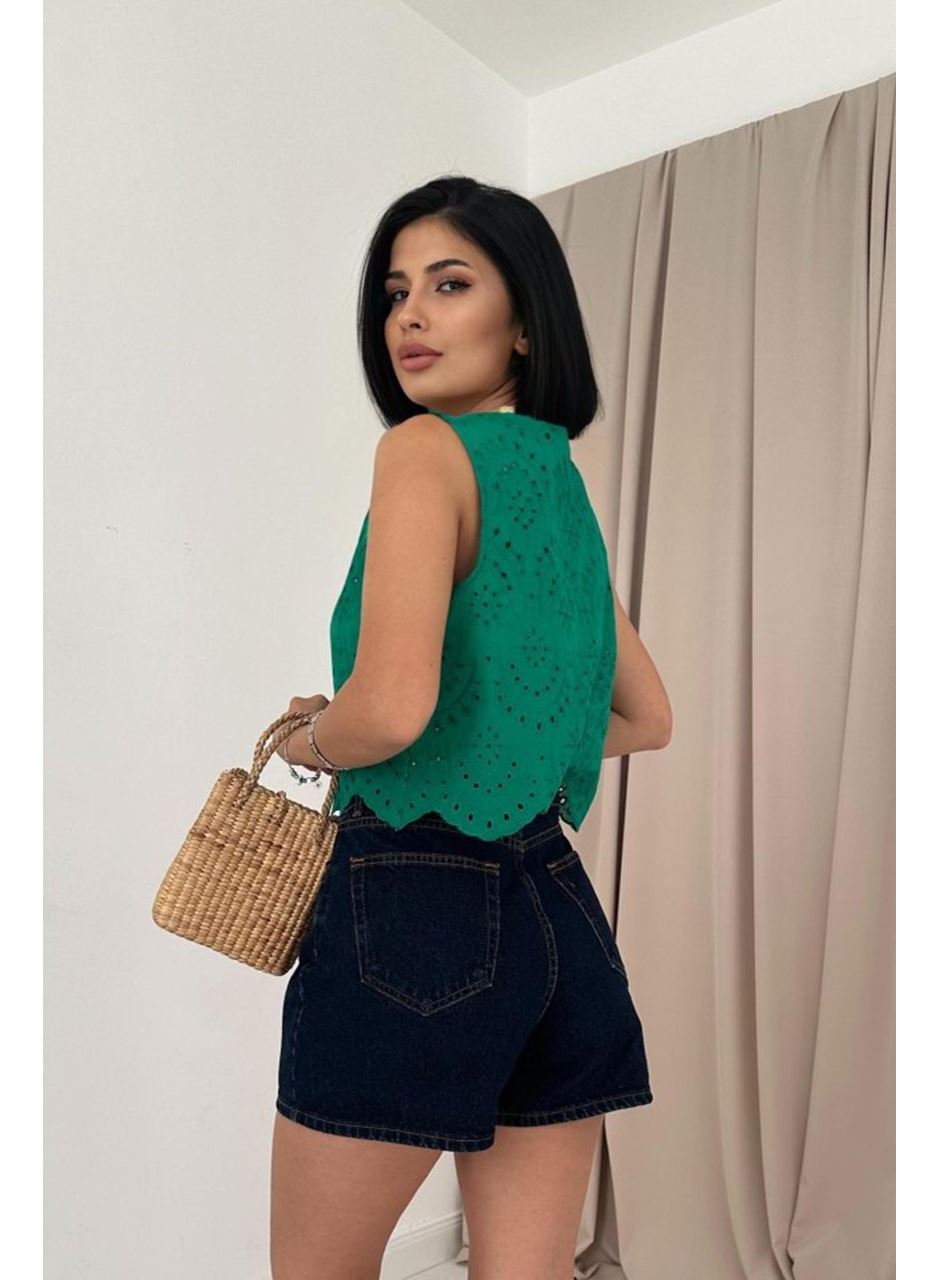 Yeşil Sıfır Kol Brode Bluz