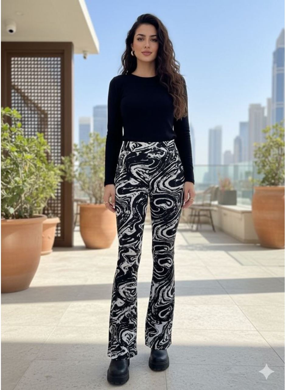 Kadın Yüksek Bel Krep Kumaş Bol Paça Pantolon