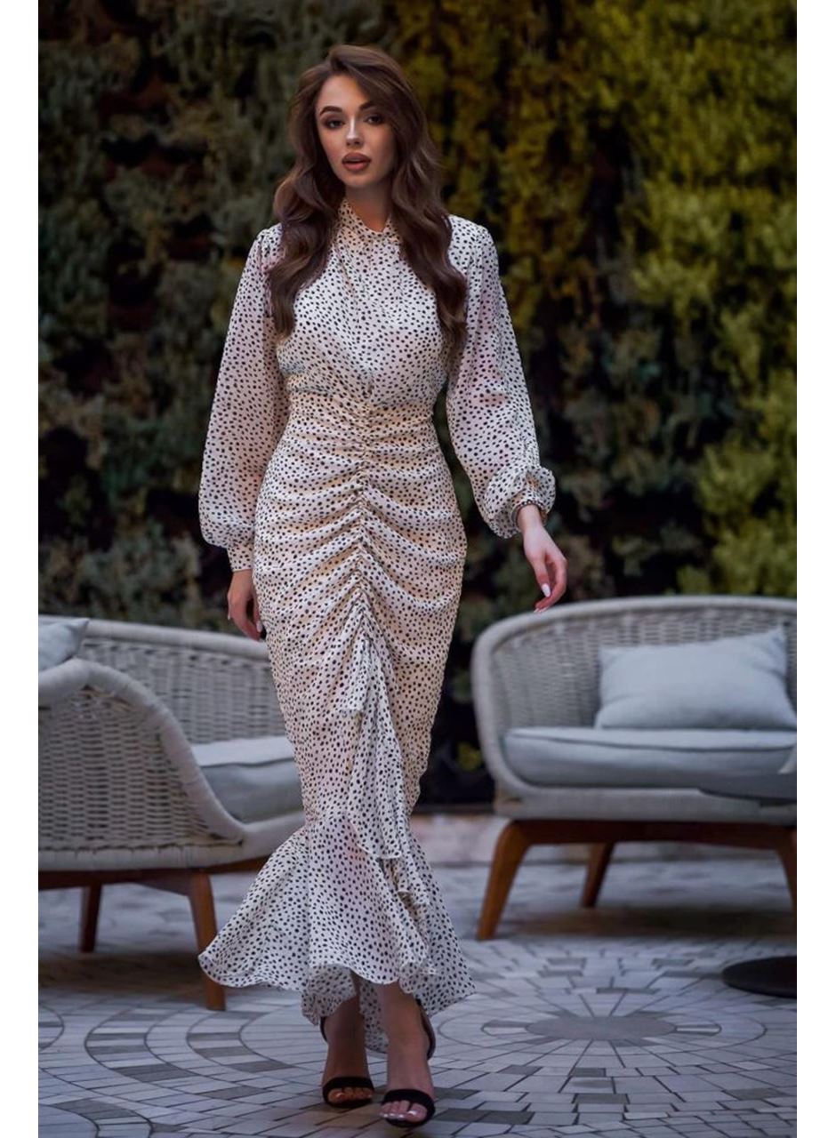 Bej Balık Şifon Elbise