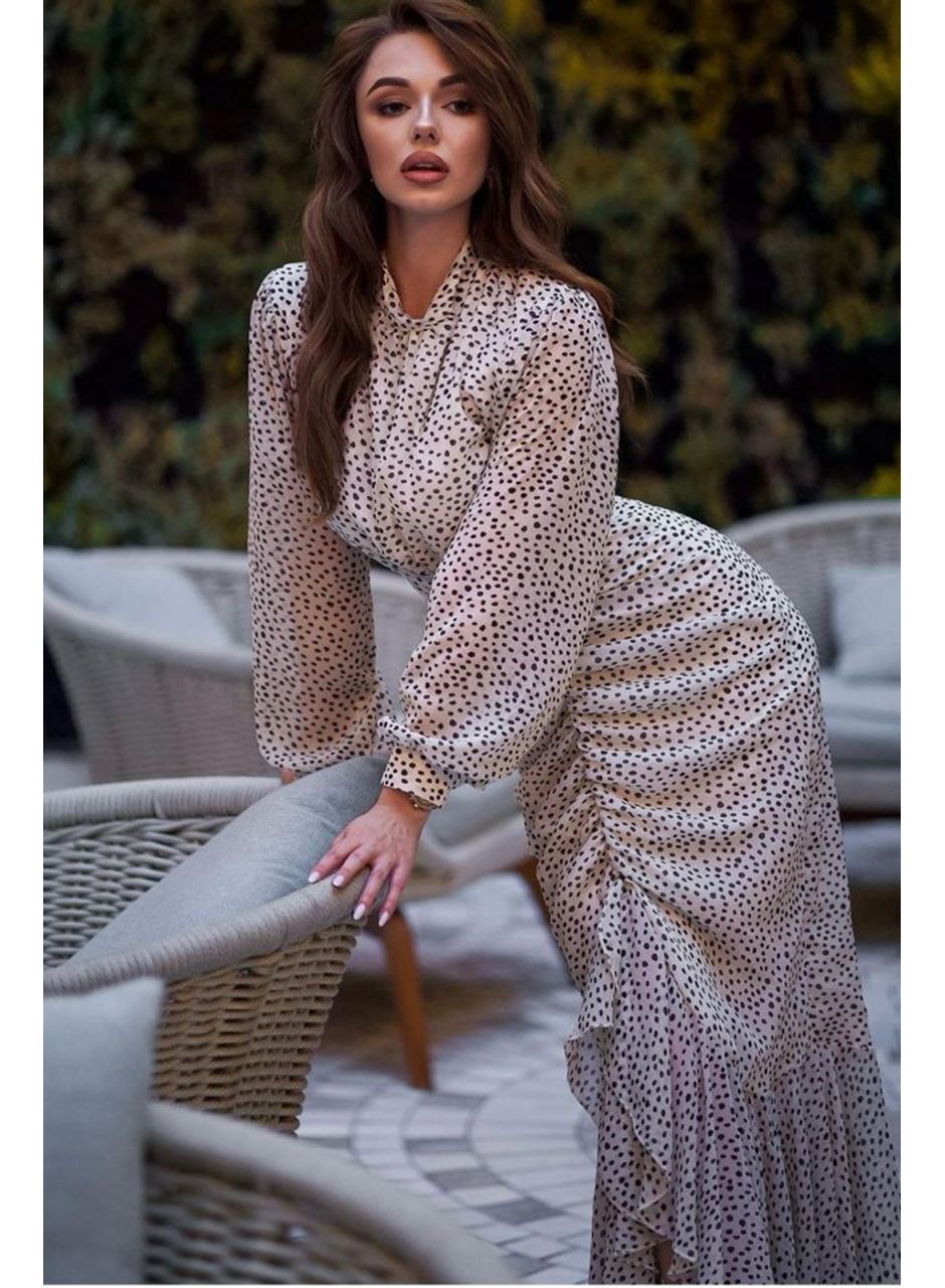 Bej Balık Şifon Elbise