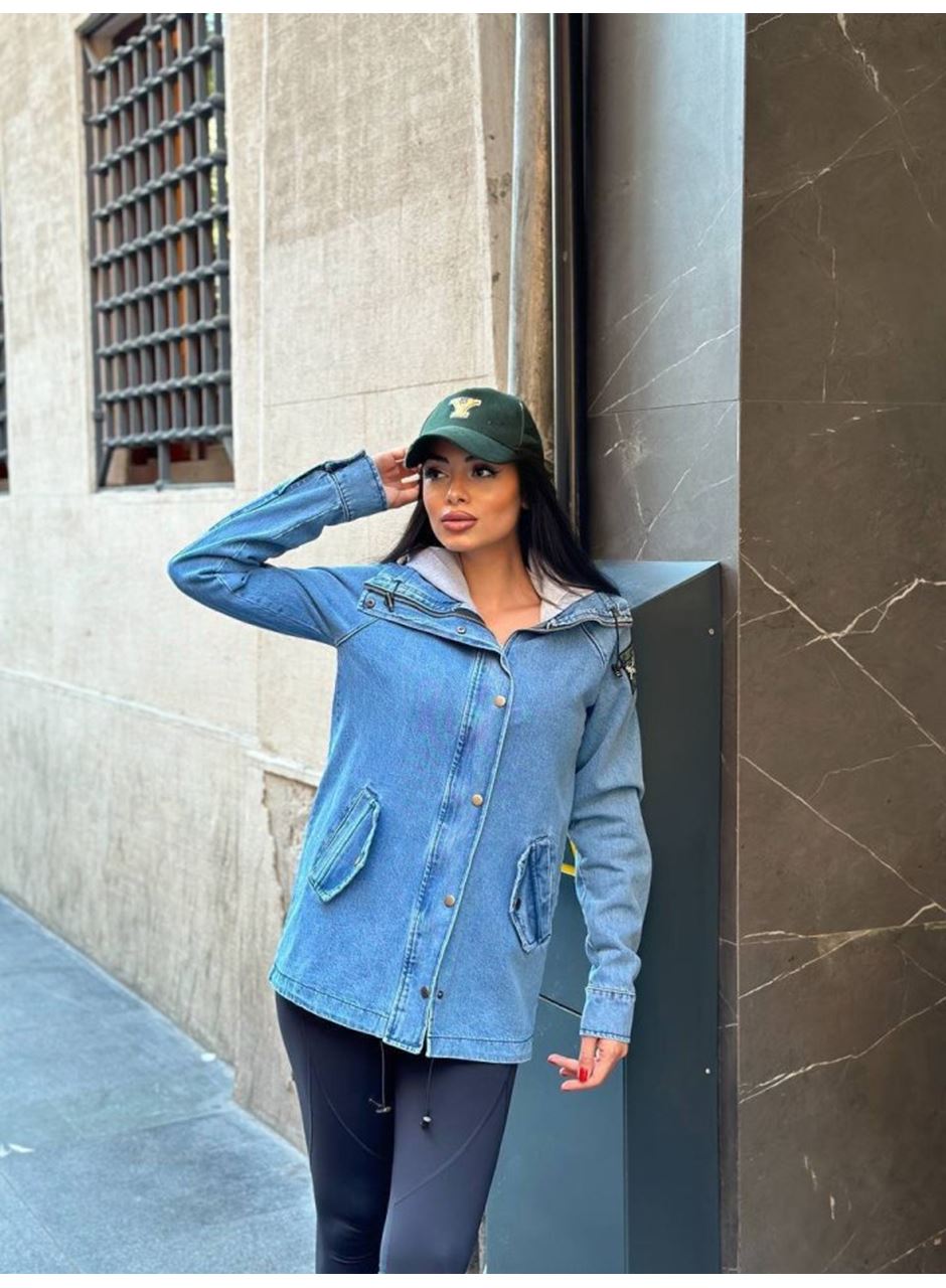 Kadın Ek Parça Kapüşon Kol Arma Detay Gabardin Ceket