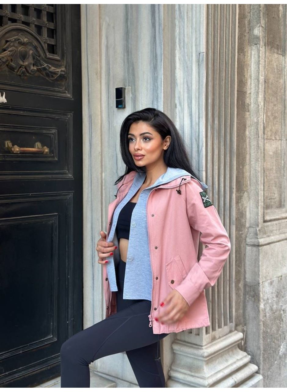 Kadın Ek Parça Kapüşon Kol Arma Detay Gabardin Ceket