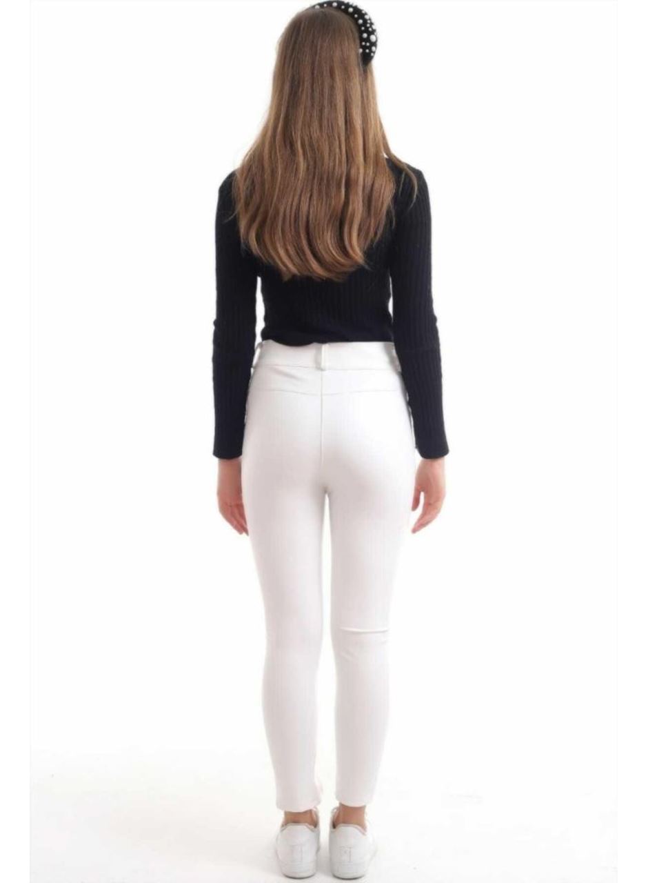 Beyaz Taş İşlemeli Deri Tayt