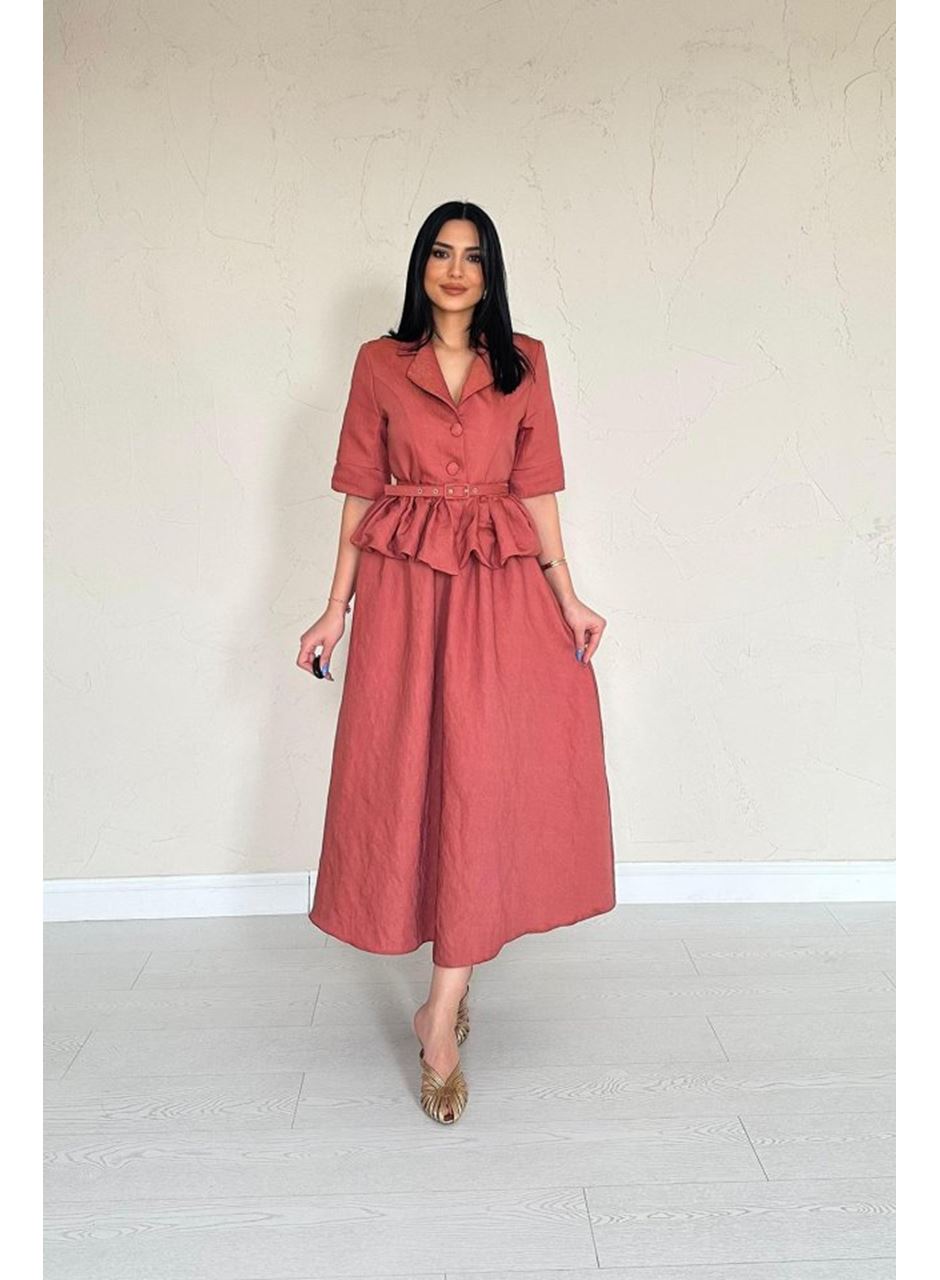 Moccah İnce Kemerli Fırfırlı Ceket Ve Büzgülü Etek Takım